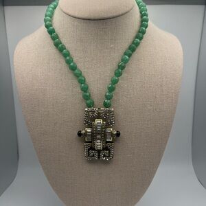 Elegant Green Beaded Necklace with Ornate Pendant